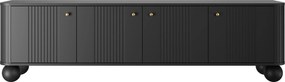 Comodă TV Vesper 4D 187 cm - negru / mânere aurii / picioare sferice