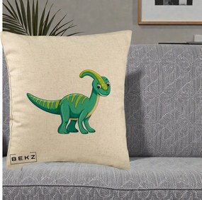 Perna Decorativa Parasaur Verde, 40x40 cm, Bej, Husa Detasabila, Perna Inclusa, BEKZ®