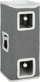 PawHut Ansamblu de joacă pentru Pisici cu 4 Nivele, 3 Bile de Jucărie din PAL, Textil și Pluș, 41x41x100 cm, Gri și Alb | Aosom Romania