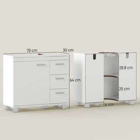 HOMCOM Dulap Sub Lavoar pentru Baie cu Ușă Amortizată și 3 Sertare, Decupaj în Formă de U și Rafturi, Dulap Modern și Compact pentru Lavoare cu Piedestal sau Fără, Alb | Aosom Romania