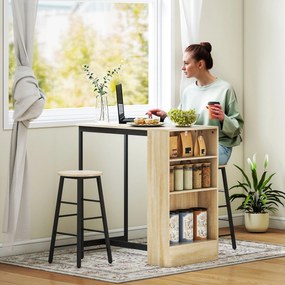 HOMCOM Set masă de bar cu tabureți, compartimente deschise, raft reglabil și suporturi pentru picioare, stejar și negru | Aosom Romania