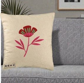 Perna Decorativa Floare Macul Roz-Rosu Grafic, 40x40 cm, Bej, Husa Detasabila, Perna Inclusa, BEKZ®