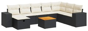 3325885 vidaXL Set mobilier de grădină cu perne, 9 piese, negru, poliratan