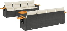 vidaXL Set mobilier de grădină cu perne, 9 piese, negru, poliratan
