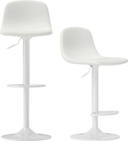 HOMCOM Set 2 Scaune de Bar cu Spătar și Suport pentru Picioare, Înălțime Reglabilă, Piele Ecologică PU, Alb | Aosom Romania