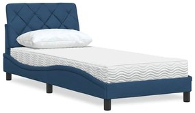 vidaXL Pat cu saltea, albastru, 90x190 cm, textil