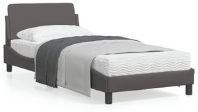 373121 vidaXL Cadru de pat cu tăblie, gri, 90x200 cm, piele ecologică