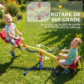 AIYAPLAY Balansoar pentru Copii Rotativ 360°, Capacitate 200kg, 2 Locuri cu Mânere Antiderapante, Scaune Capitonate, Spătar, Roți, 253x96x75 cm, 3-12 Ani | Aosom Romania