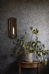 Ghiveci din ceramică artizanală natur cu dungi pictate manual, cu farfurioară inclusă, 22× 18.5 cm, „Miriam"