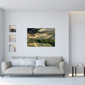 Tablou cu lac și soarele translucid (90x60 cm)