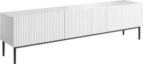 Comodă TV Nicole 200 cm cu picioare metalice și sertar - alb mat / picioare negre