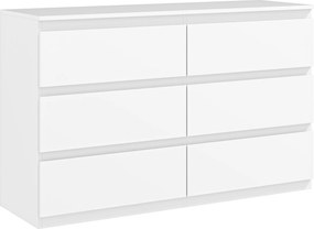 HOMCOM Comodă cu 6 Sertare și Picioare Antiderapante din Lemn, 120x39x75 cm, Alb | Aosom Romania