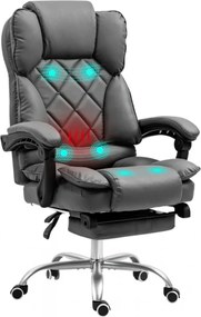 Scaun directorial, cu Masaj și Încălzire, suport picioare, funcție sezlong, piele PU, Gri