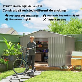 Outsunny Magazie de Grădină 4,9 m² 277x195x192 cm cu 2 Uși Culisante, Acoperiș Înclinat și 4 Grile de Ventilație, Gri Argintiu | Aosom Romania