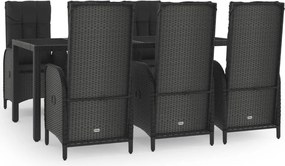 vidaXL Set mobilier de grădină cu perne, 7 piese, negru/gri, poliratan