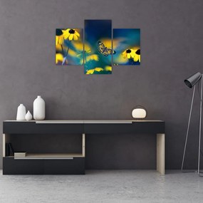 Tablou - Fluture galben și flori (90x60 cm)
