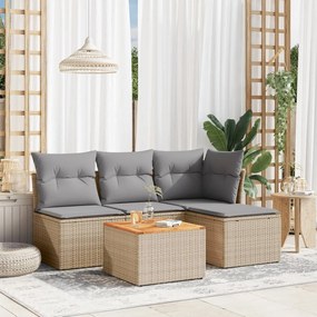 vidaXL Set canapele de grădină, 5 piese, cu perne, bej, poliratan