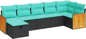 vidaXL Set canapele de grădină cu perne, 7 piese, negru, poliratan