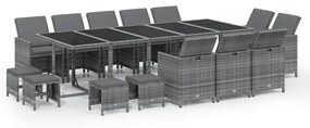 Set mobilier de gradina cu perne, 15 piese, gri, poliratan Gri, 4x suport pentru picioare + 10x fotoliu + masa, 1