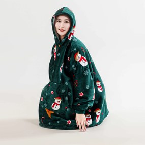 Patura hanorac cu maneci si gluga SNOWMAN AND GINGERBREAD verde