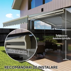 Outsunny Copertină Retractabilă cu Braț Pliabil și Protecție UV, 395x 245 cm, Verde și Alb | Aosom Romania
