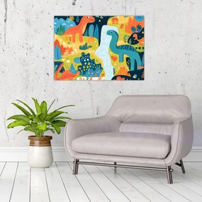 Tablou pe sticlă - Dinozauri veseli (70x50 cm)