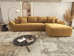 Colțar extensibil dumonde cu ladă de depozitare si sezut confortabil din spuma high-density, Berlin XL Royal Mustar 350x185 cm II