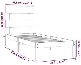 Cadru de pat, gri, 90x200 cm, lemn masiv Gri, 90 x 200 cm