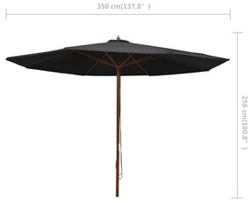 Umbrela de soare de exterior, stalp din lemn, negru, 350 cm Negru
