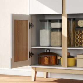 HOMCOM Bufet înalt de bucătărie, dulap de bucătărie cu 4 uși, 2 sertare și rafturi reglabile, 80x35x170cm, alb și stejar | Aosom Romania