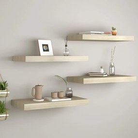 vidaXL Rafturi de perete suspendate, 4 buc., stejar, 50x23x3,8 cm, MDF