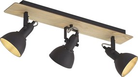 Spot de tavan negru cu lemn, cu 3 lumini, rotativ și înclinabil - Jakub