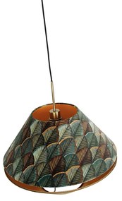 Lampă suspendată modernă bronz cu abajur dublu de catifea cu design de frunze și bej - Combi 1