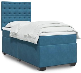 vidaXL Pat continental cu saltea, albastru, 80x200 cm, catifea