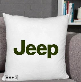 Perna Personalizata cu emblema Jeep, 40x40 cm, Alb Pufos, Husa Detasabila, Perna Inclusa, BEKZ®