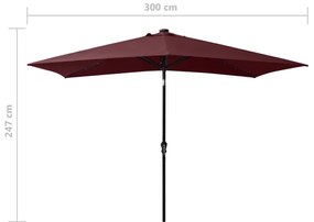 Umbrela de soare cu stalp din otel  LED-uri, rosu bordo, 2x3 m Rosu bordo