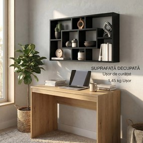 HOMCOM Etajeră de Perete cu 8 Compartimente, 85 x 14,5 x 47,5 cm, Lemn, Negru | Aosom Romania