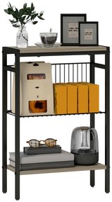 HOMCOM Masă auxiliară îngustă cu 3 nivele cu rafturi de depozitare, cadru din oțel, pentru sufragerie, dormitor, 43x18x62,5cm, gri | Aosom Romania