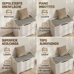HOMCOM Bancă de Depozitare cu Pernă din Material Textil, Bancă Multifuncțională cu Balama de Siguranță, 75x40x56 cm, Alb | Aosom Romania