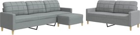 vidaXL Set canapele cu taburet, 3 piese, gri deschis, textil