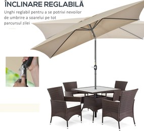 Outsunny Umbrelă de Grădină Înclinabilă cu Manivelă și 6 Spiţe, 2x3 m, Gri Închis | Aosom Romania