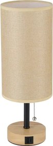 Brilagi - Lampă de masă cu port USB TABLON 1xE27/25W/230V stejar/negru/bej