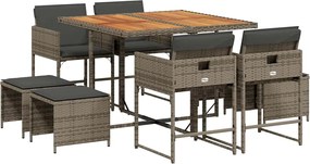 vidaXL Set mobilier grădină cu perne, 9 piese, gri, poliratan