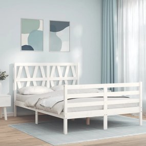 3194357 vidaXL Cadru de pat cu tăblie, 140x190 cm, alb, lemn masiv