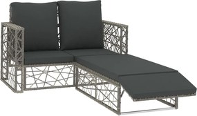 vidaXL Set mobilier de grădină cu perne, 2 piese, gri, poliratan