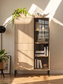 Vitrină înaltă cu sertar și iluminare Harmona 92 cm - stejar lindberg