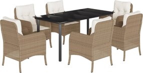 vidaXL Set de masă pentru grădină, 7 piese, cu perne, bej, poliratan