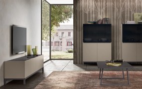 Comodă TV lemn masiv 4 uși Kara, 208 × 48 × 48 cm