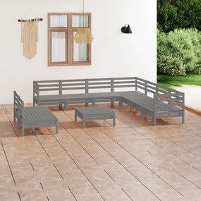 3083131 vidaXL Set mobilier de grădină, 10 piese, gri, lemn masiv de pin