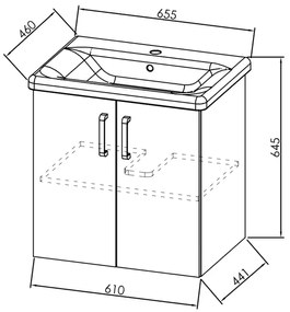 Set mobilier suspendat si lavoar Kolpasan, Evelin, 65 cm, stejar gri